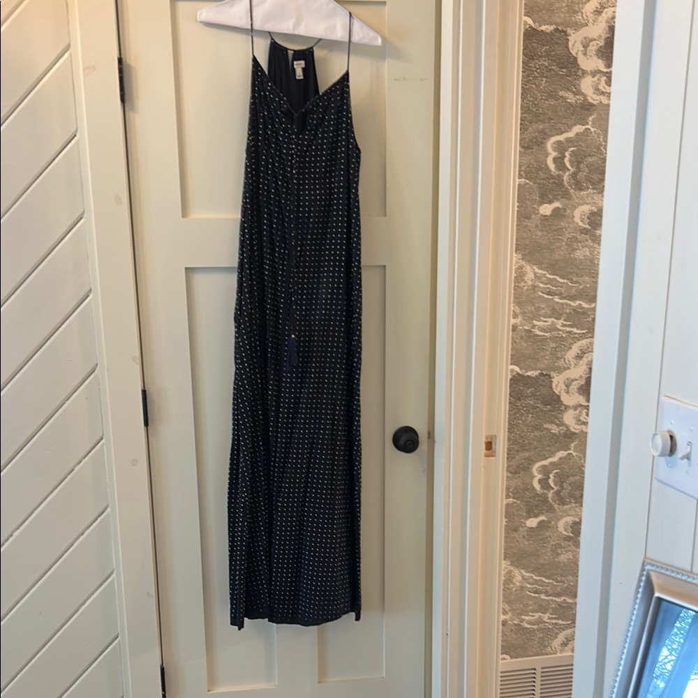 J. Crew Blue and Black Pleated Maxi Sundress